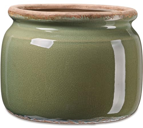 Ninehaoou Maceta grande de cerámica de 7.75 pulgadas, maceta vintage verde campestre con esmalte agrietado, maceta decorativa con drenaje para plantas de interior y exterior, estante del hogar, cocina