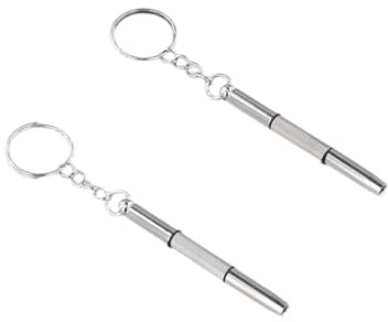 Set di 2 Mini Cacciaviti per Occhiali con Portachiavi - Strumento di Precisione 3-in-1 per Riparare Occhiali, Orologi e Smartphone
