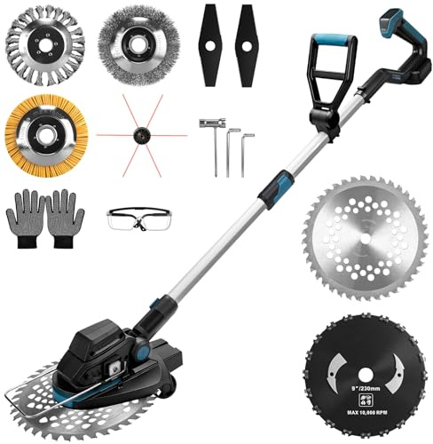Desbrozadora eléctrica con batería de 1200 W, compatible con batería Makita de 18 V, 7 en 1 sin escobillas, con ajuste de 90 grados e indicador de potencia, 16800 rpm con 7 herramientas de cortacésped