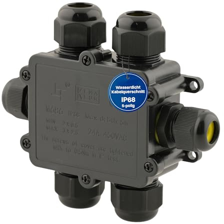 Intratec 1x Abzweigdose wasserdicht 6 Öffnungen 4-14mm Kabel – IP68 Verteilerdose außen wasserdicht für einfache Installation im Garten & Erdkabel – 35 x 113 x 93mm