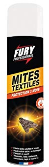 FURY - Anti-Mites Textiles - Action Préventive et Curative sur Mites Adultes et Larves - Pulvérisation Sèche - Fabrication Française - Spray Aérosol 400 ml