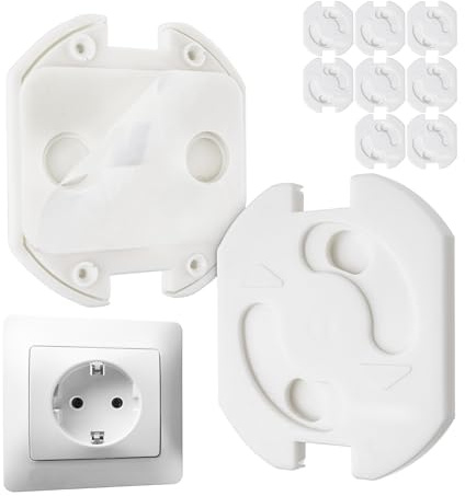 Protector enchufes para Pegar, 10 Piezas, en Blanco, Apto para enchufes SchuKo de Tipo F, Kit Seguridad Bebe