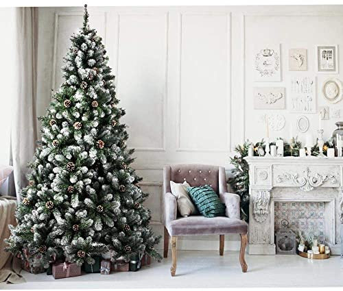 BAKAJI Albero di Natale Harmony Marilleva Super Folto Pino Verde Innevato con Pigne Base Croce in Ferro Pieghevole Altissima qualità Rami Punte Innevate Facile Montaggio rametti a gancio (150 cm)