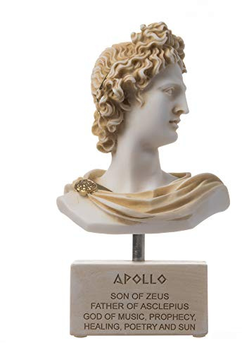 BeautifulGreekStatues Apollo Gott der Musik Poesie Kunst Alabaster Steinbüste Goldton Skulptur 20cm