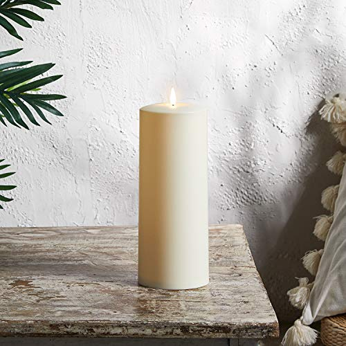Lights4fun TruGlow® LED Kerze Stumpenkerze mit warmweißer flackernder LED Flamme und Timer Zeitschaltuhr batteriebetrieben für außen Outdoor Garten Balkon Terrasse Laternen 25 cm [Energieklasse A++]