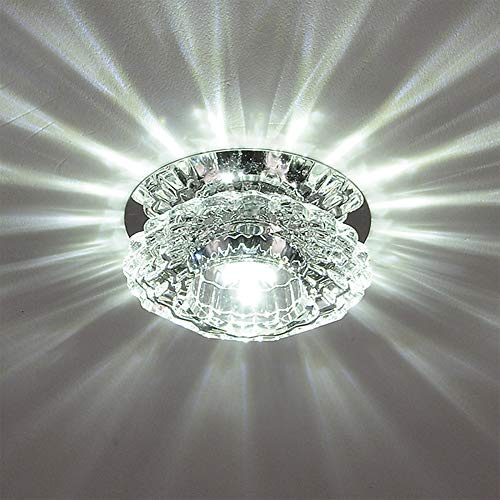 AIRUI Kristall LED Deckenleuchten, Rund Lüster Deckenbeleuchtung Modern Einbau Flurlampe Für Wohnzimmer Schlafzimmer Inneneinrichtung,Cold White-3W