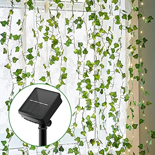 Lichterkette Außen, Künstlicher Efeu Lichterkette 100LED 10M/32Ft 8 Modi Solar Lichterkette Aussen für Garten, Bäume, Terrasse, Weihnachten, Hochzeiten, Partys (Warmweiß) Solarlampen für Außen