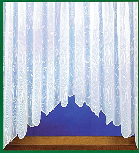 Barbara Scroll Jardiniere net curtain in 18 sizes White Ready to Hang. matching brise bise available (100x40(254x102cm))