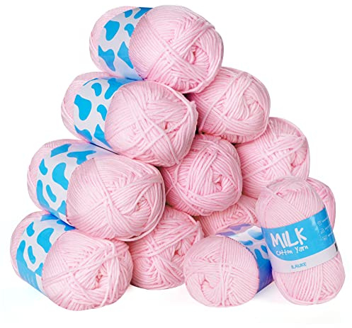 Stickgarn, 12 x 50 g handvävt garngarn, ultramjuk klassisk 100% akrylgarn för vuxna eller bebisar, perfekt för stick- och virkprojekt, ljusrosa
