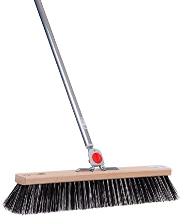BawiTec OssiBlitz-Besen 80cm Breit, 4-Loch Wechselsystem, Stiel 145cm Lang,Aluminiumstiel,spezielle Harte Ossi-Blitz- Borsten (Kunststoff-Arenga) groben und feinen Schmutz,Kehrbesen,Straßenbesen
