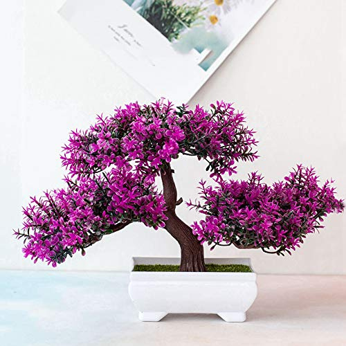 ZYWUOY Künstlicher Bonsai in Topf, Kunstpflanze für Zuhause, Büro, Schreibtisch, Display (rot/rosa)