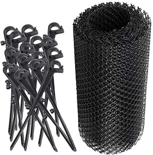 AERZETIX C59761 Malla de Protección para Canalón Negro 6m x 18cm | 15 ganchos 30x160mm, Rejilla hojas pájaro techo canaleta tejas, Plástico