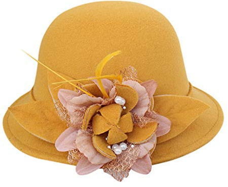 Chapeaux cloche pour femme - Style vintage années 20 - Élégants - En laine - Pour l'hiver, jaune, taille unique