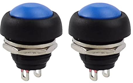 Lot de 2 boutons poussoirs ronds 12 mm Interrupteur à pression DIY AC 1,5 A/230 V 12 V Bouton non momentané Bleu