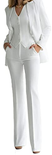 Leader of the Beauty - Conjunto de tres piezas de traje de blazer y pantalón para mujer, chaqueta y pantalones de oficina, blanco, L