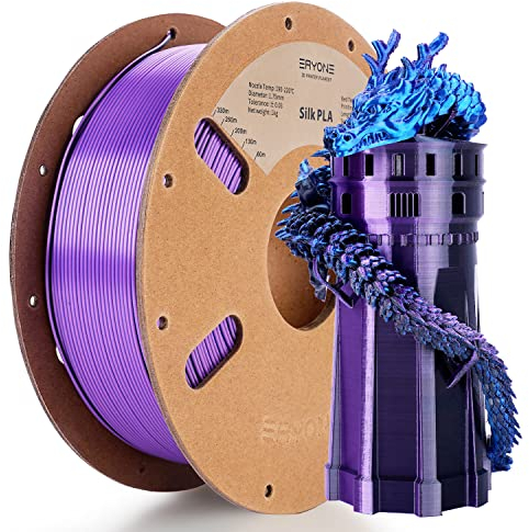ERYONE Dreifarbiges Seiden PLA Filament 1.75mm,Seidiges Mehrfarbiges PLA-Filament für 3D-Drucker +/- 0,03 mm,Co-Extrusion Seiden PLA Filament 1 kg/Spule, Blau&Lila& Schwarz