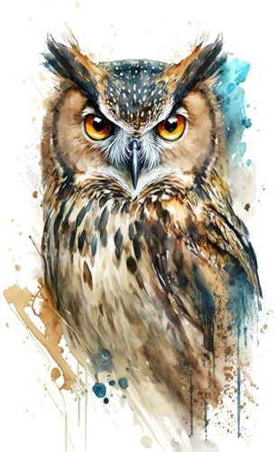 Acryl-Bild 30 x 50 cm: Abbildung Eule in Aquarell. Tier auf weißem Hintergrund. Generative KI (199705750)