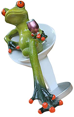 SUPVOX Sitting Drinking Frog Ornament Resin Statue for Desktop Decoration Indoor Outdoor Home Office Art Craft Figurine 5.91X4.92X3.15In