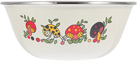TEmkin 2pcs Old-fashioned Enamel Bowl, Bento Box with Lid, Fruit Salad Mixing Bowl, Nostalgic Instant Noodle Bowl (Color : Beige, Size : 16.00X16.00X7.00cm)