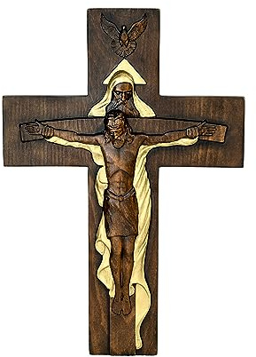 BGCOPPER Heliga treenighetskors väggkors, Kristus Jesus kors för vägg med krok, handgjord träkors väggdekor för hem rum kyrka julklappar (guld, 40 cm)
