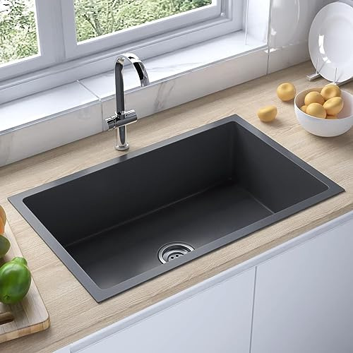 Homgoday Fregadero de cocina hecho a mano de acero inoxidable negro, cuenco grande, lavabo de cocina para lavaderos, cocinas, bares, pubs 2758