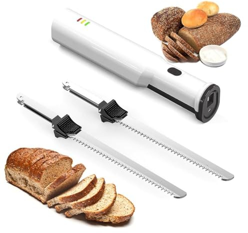 Coltello per affettare carne a batteria, Coltello per pane, Coltello elettrico per affettare carne con 2 lame seghettate in acciaio inossidabile da 8 e rilascio grilletto con blocco di sicurezza