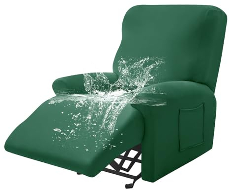 Highdi Funda de Sillón Relax Elástica para Sillón Reclinable, Impermeable Funda Reclinable Color Sólido con Bolsillos Laterales, Antideslizante y Lavables Fundas Protector (Verde Oscuro,1 Plaza)
