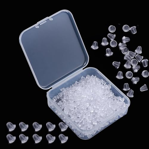 Quiltique 1000 tapones para los oídos de silicona transparente, cierre de silicona para pendientes, tapones para los oídos en caja para reemplazo de bricolaje (tamaño 4 * 4 mm)