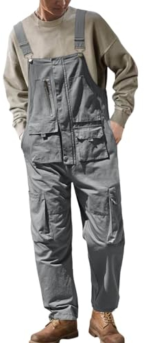 Generisch Arbeitsoverall Herren, Latzhose Arbeitshose Schutz-Alle Jahreszeiten Arbeits Herren Jeans Dunkelblau 90Er Jeans Latzhosen Männer Jeans Hosen Jeans Freizeit Jeans (L, Gray)