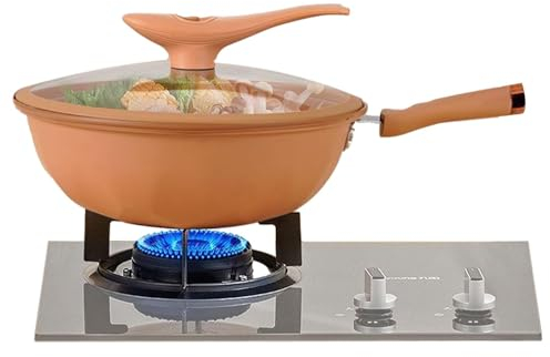 Iron Wok – Wok per friggere e saltare, versatile in acciaio al carbonio | tradizionale casseruola martellata con coperchio e fondo , padella wok asiatica multiuso per stufe gaas, ferro, cottura