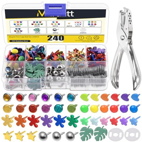 Mardatt 240 Stück Mini Brads Musterbeutelklammern Mini Musterklammern Metall Rundkopfklammern Scrapbooking Brads für Papier Briefklammern Basteln Handwerk DIY