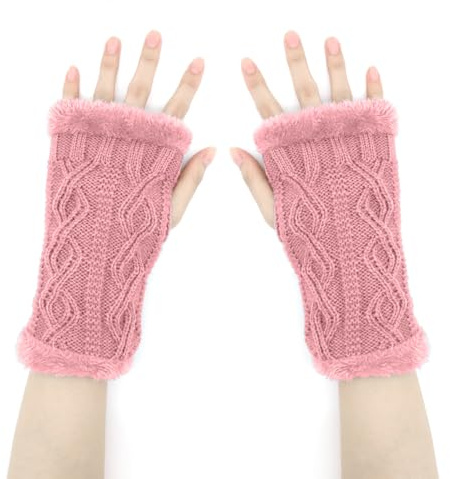 Women Fingerless Gloves,Wrist Warmers Glove Ladies Thermal Knitted Knit Mittens Half Finger Gloves Soft Stretch Plush for Women Girls Work Outdoor Gifts Y4LXMRST (Skin Violet)
