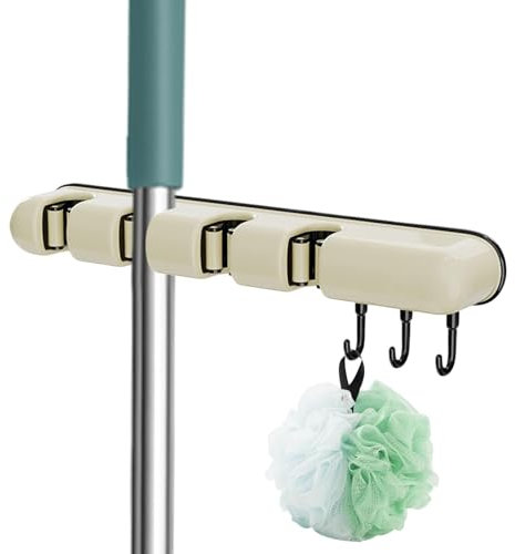 Mopp-Besen-Halter, Wandmontage, stabile Nutzregale, Moppbesen-Organizer, ohne Bohren, Gartenwerkzeug-Organizer mit 4 Mopp-Clips, Mopp-Besen-Halter für Zuhause, Küche, Badezimmer
