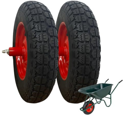 2 Ruote compatibili con vespa PNEUMATICHE Complete 3.50-8 (4pr) + CUSCINETTI RICAMBI CARRIOLA ASSE LUNGO 155mm GOMME TASSELLATA