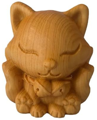 Holzfuchsfiguren, Skulptur, Statue, schöne kleine geschnitzte Fuchsstatue, handgefertigte Holzfuchs-Kunstschnitzerei, handgefertigte Holzfigur für die Dekoration zu Hause oder im Büro,Standing fox