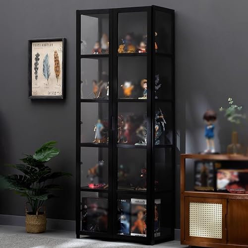 YFWOKSL Vitrine, Vitrine mit 4/5 Ebenen, Lagerschrank mit Acrylglastüren, Vitrinen aus natürlichem Bambus für Sammlerstücke, Bücherregal und Bücherschrank für Spielzimmer, Schlafzimmer, Trophäenauss