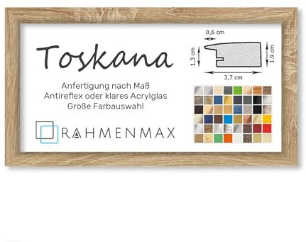 RahmenMax® Toskana Bilderrahmen Bildmaß 40x100 cm zum Aufhängen/Maßanfertigung möglich/MDF Posterrahmen in Sonoma Eiche Dekor mit Acrylglas Antireflex/Puzzle Rahmen