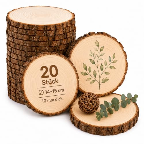 Truevaste 20 STK Holzscheiben 15cm, Baumscheiben Deko ohne Loch für Malerei | Ø14-15cm,Unbehandeltes Kiefernholz,Holzscheibe zum Basteln für Lasergravur,Untersetzer,Tischdeko,Hochzeitsdeko,Weihnachtsdeko