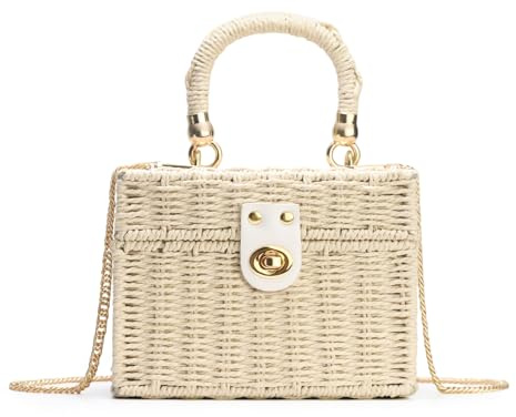HuiYStar Borsa in Rattan Intrecciata a Mano per Le Donna-Vimini Piazza Estate Paglia Spiaggia Crossbody Borsa a Tracolla