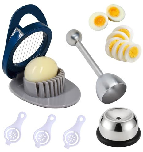 XINGNA 6 Piezas Pelador de Huevos Cocidos, 1 Cortador de Huevos, 1 Abridor de Huevos Inoxidable, 1 Perforador de Huevos, 3 Separadores de Huevos, para Cocina, Restaurante, Bar(Apto para Lavavajillas)