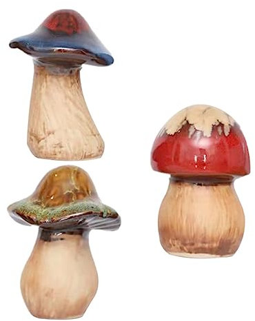 KONTONTY 3 Stück Keramik Pilz Gartendeko Klein Glatte Oberfläche Langlebig Dekorative Gartenpilze Für Blumentöpfe Und Rasen