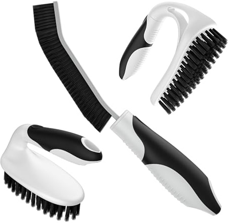 Cleangor Scrub Brush, Heavy Duty Scrubbing Brushes with Ergonomic Grip, Three Different Durable Brushes for Grout, Tile, Bathroom, Kitchen，Bathtub，Floor Cleaning (3, Black)