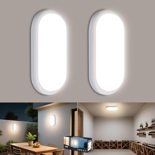 VivaLet 2 Stück LED Kellerlampe 18W 1800LM Deckenleuchte, Wandleuchte Innen Neutralweiß 4000K, IP65 Kellerleuchte, Oval Feuchtraumleuchte Wandlampe Aussen für Flur, Badezimmer, Küchen, Keller, Balkone