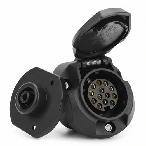 QWORK® Prise Remorque 13 Broches avec Joint Caoutchouc, 12V, Connecteur Femelle Étanche