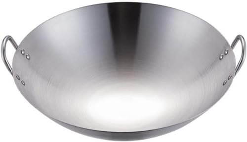 WOTZOV Padella Wok Antiaderente, Padella in Acciaio Inossidabile, Manico Rotondo, utensile da Cucina in Ferro，A 36cm