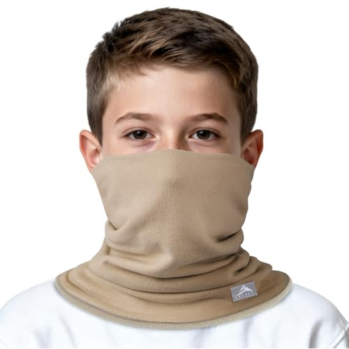 GXCROR Sciarpa tubolare invernale per bambini, in pile reversibile, antivento, scaldacollo caldo, cachi, Taglia unica