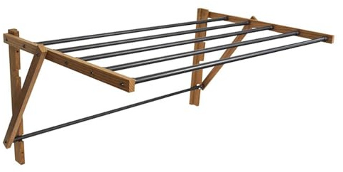 eGarden Wand Wäscheständer aus Holz – faltbares Trockengestell mit 5 Stangen, platzsparende Wandtrockner für Bad, Küche & Balkon, stabile Konstruktion, dekorativ & langlebig