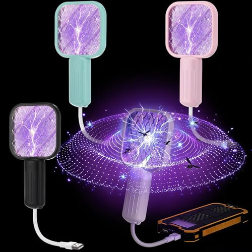 Mysora 4 Pack Mini Electric Mosquito Swatter Plug-and-Play USB Mosquito Attracting Lamp Portable Electric Bug Zapper Safety Net Mosquitoes Zapper Fly Swatter for Indoor Outdoor Camping (Cute Colors)