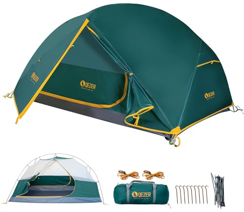 QEZER campingtält, ultralätt kupoltält, vattentätt och vindtätt, lämpligt för tre/fyra årstider, kompakt storlek, perfekt för vandring, camping och utomhusaktiviteter (Grön 2 personer)