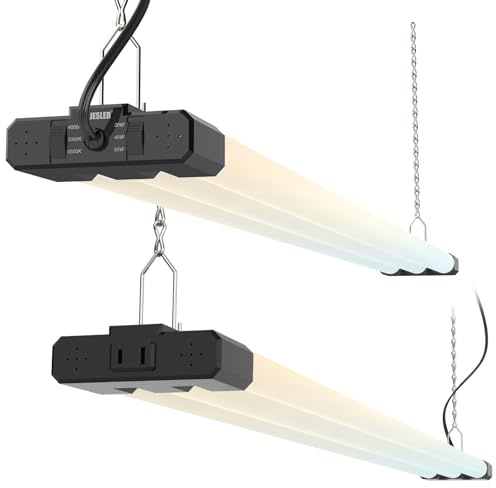JESLED LED Shop Lights 4FT, 3CCT Selectable 4000K/5000K/6500K, Adjustable 30W/40W/50W, 7500LM Super Bright (300W Equivalent), Linkable Utility Light for Garage, Ceiling or Hanging Mount, ETL, 2 Pack